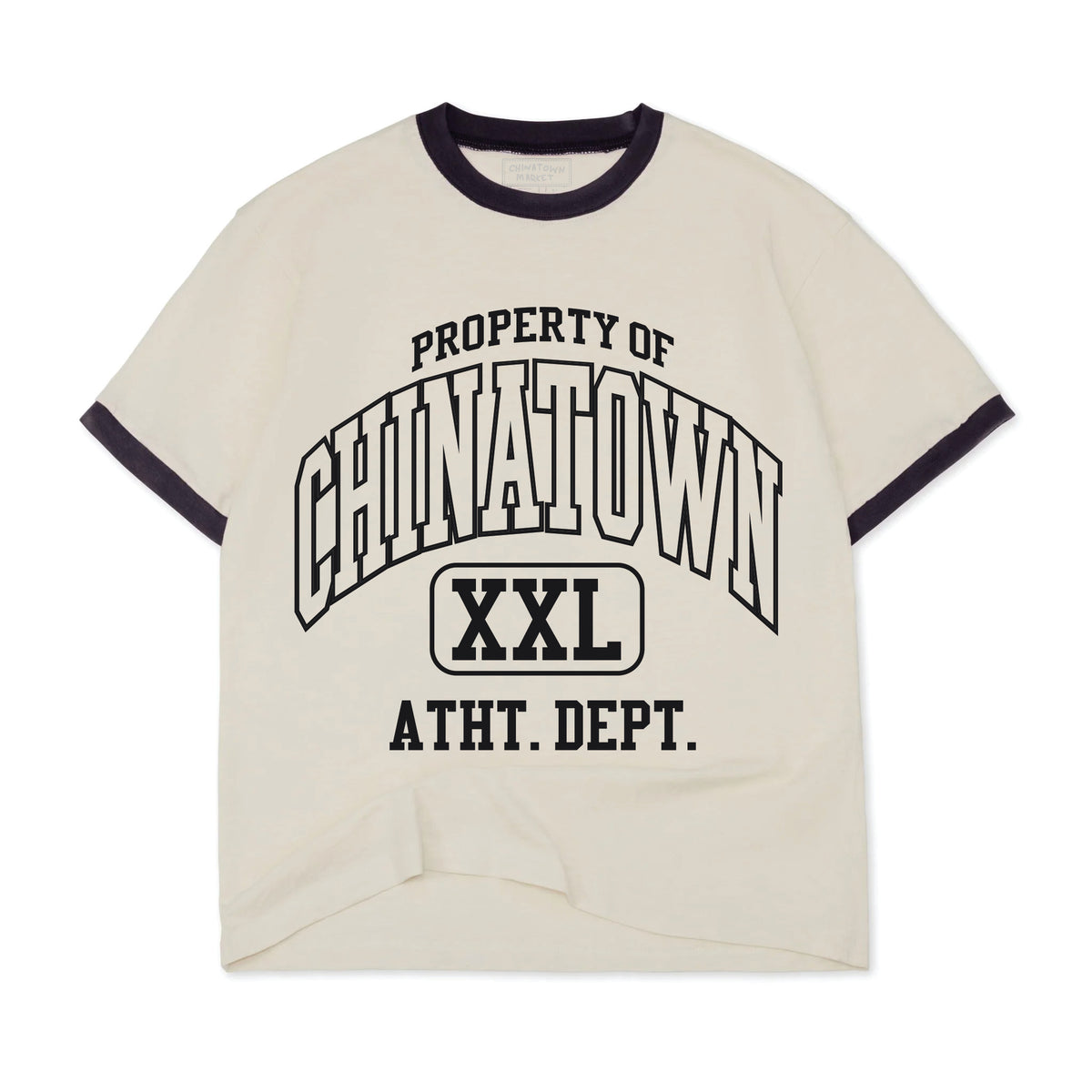 Property of Chinatown Ringer T-Shirt in Cream / Navy