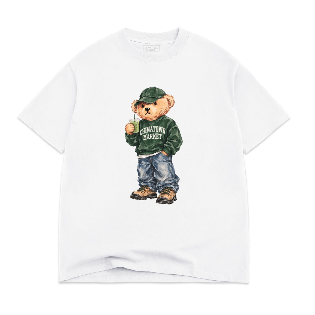 Nonchalant Matcha Bear T-Shirt in White