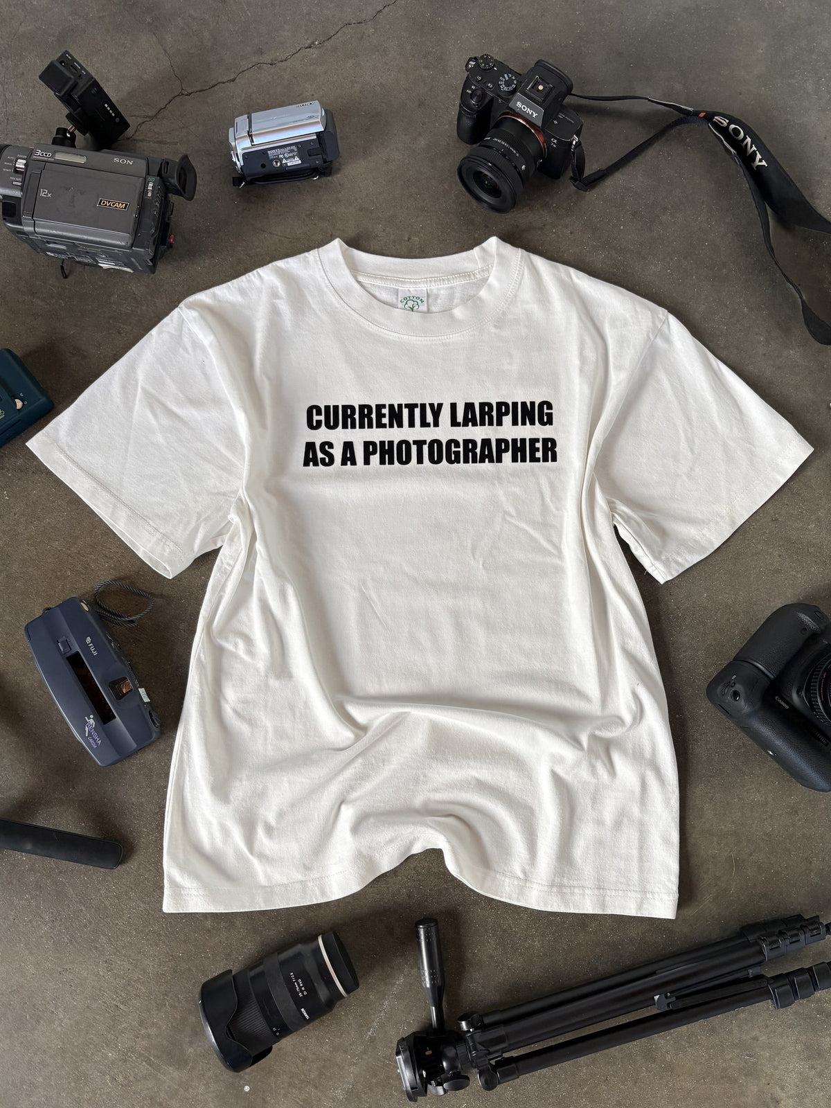 CURRENTLY LARPING PHOTOGRAPHER T-SHIRT - flat lay