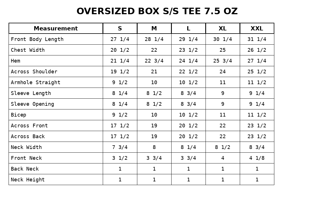 Size chart