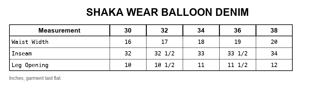 Size chart